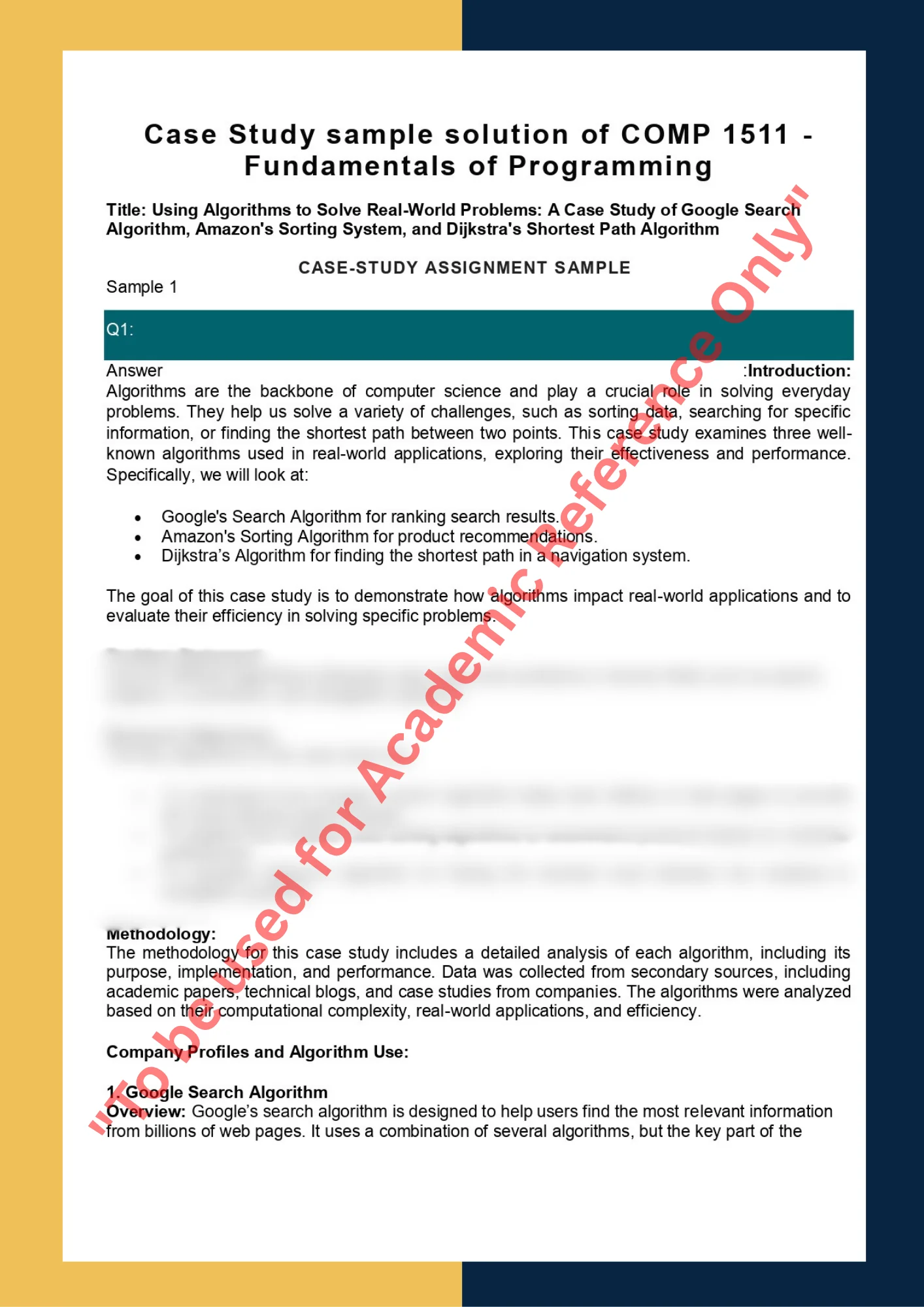 Case Study sample solution of COMP 1511 - Fundamentals of Programming 0